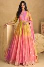 Pink Multi Chinon Silk Printed & Embroidered Anarkali Dress With Dupatta