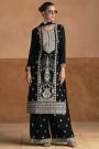 Black Chinon Silk Embroidered Kurta Set