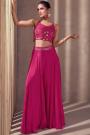 Fuchsia Pink Chinon Silk Printed & Embroidered Indowestern 3 Piece attire With Dupatta