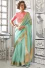 Turquoise Chiffon Handloom Woven Saree