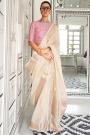 Ivory Chiffon Handloom Woven Saree