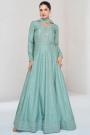 Turquoise Silk Embroidered Anarkali Dress With Dupatta