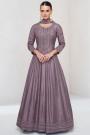 Dark Lilac Silk Embroidered Anarkali Dress With Dupatta