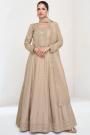 Beige Silk Embroidered Anarkali Dress With Dupatta