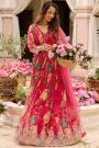 Pinkish Red Georgette Printed & Embroidered Anarkali Dress With Dupatta