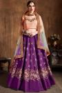 Purple & Peach Silk Embroidered Lehenga Set