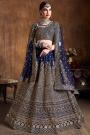 Navy Blue & Gold Silk Embroidered Lehenga Set