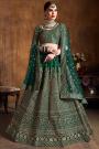 Dark Green & Gold Silk Embroidered Lehenga Set