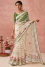 Ivory Organza Silk Printed Saree