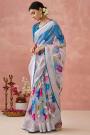 White, Blue, & Multicolor Organza Silk Printed Saree