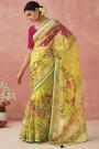 Mustard Organza Silk Printed Saree