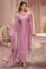 Pink Purple Jacquard Silk Embroidered Kurta Set