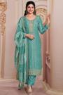 Aqua Jacquard Silk Embroidered Kurta Set