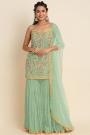 Mint Georgette Embroidered Kurta Set With Sharara