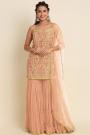 Light Peach Georgette Embroidered Kurta Set With Sharara