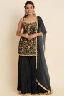 Black Georgette Embroidered Kurta Set With Sharara