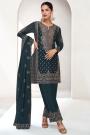 Deep Navy Chinon Silk Embroidered Kurta Set