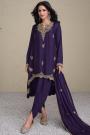 Deep Purple Silk Embroidered Dhoti Pant Kurta Set