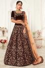 Deep Maroon Velvet Embroidered Lehenga Set