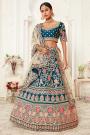 Teal Blue Silk Embroidered Lehenga Set