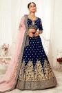 Navy Blue Velvet Embroidered Lehenga Set