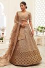 Light Brown & Gold Silk Embroidered Lehenga Set