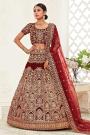 Maroon Velvet Embroidered Lehenga Set