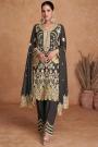 Charcoal Chinon Silk Embroidered Kurta Set