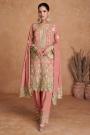 Peach Chinon Silk Embroidered Kurta Set