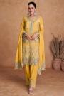 Yellow Chinon Silk Embroidered Kurta Set