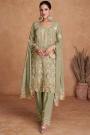 Sage Green Chinon Silk Embroidered Kurta Set