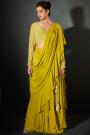 Pre-Draped Mustard Green Georgette  Hand Work Embroidered Saree