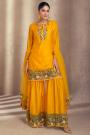 Mustard Yellow Silk Embroidered Sharara Kurta Set