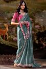 Steel Blue Organza Silk Chiffon Embroidered Saree