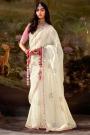 Ivory Organza Silk Chiffon Embroidered Saree