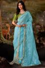 Sky Blue Organza Silk Chiffon Embroidered Saree