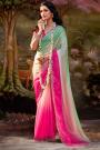 Mint & Pink Organza Silk Chiffon Embroidered Saree