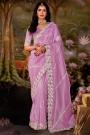 Lilac Organza Silk Chiffon Embroidered Saree