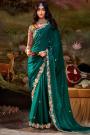 Dark Green Organza Silk Chiffon Embroidered Saree