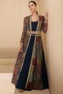 Navy Blue Georgette Anarkali Dress With Printed & Hand Embellished Silk Jacket & Belt