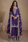 Violet Chinon Silk Embroidered Sharara Kurta set