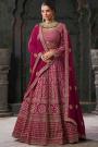 Magenta Georgette Embroidered Kalidar Lehenga Set