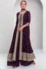 Plum Georgette Embroidered Front Slit Anarkali Set