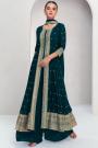 Teal Georgette Embroidered Front Slit Anarkali Set