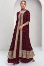 Maroon Georgette Embroidered Front Slit Anarkali Set