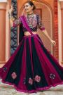 Navy Blue & Magenta Embroidered Rayon Lehenga Set For Navratri