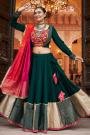 Bottle Green Embroidered Rayon Lehenga Set For Navratri