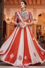 Ivory & Red Embroidered Rayon Lehenga Set For Navratri