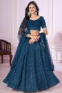 Prussian Blue Georgette Embroidered Lehenga Set