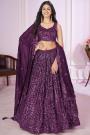 Violet Georgette Embroidered Lehenga Set